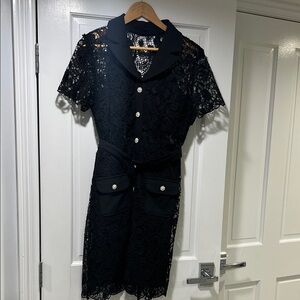 Elegant Black Lace Short-Sleeve Dress